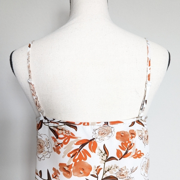 White orange and tan floral ruffle trim v-neck tank top size M - Picture 6 of 6